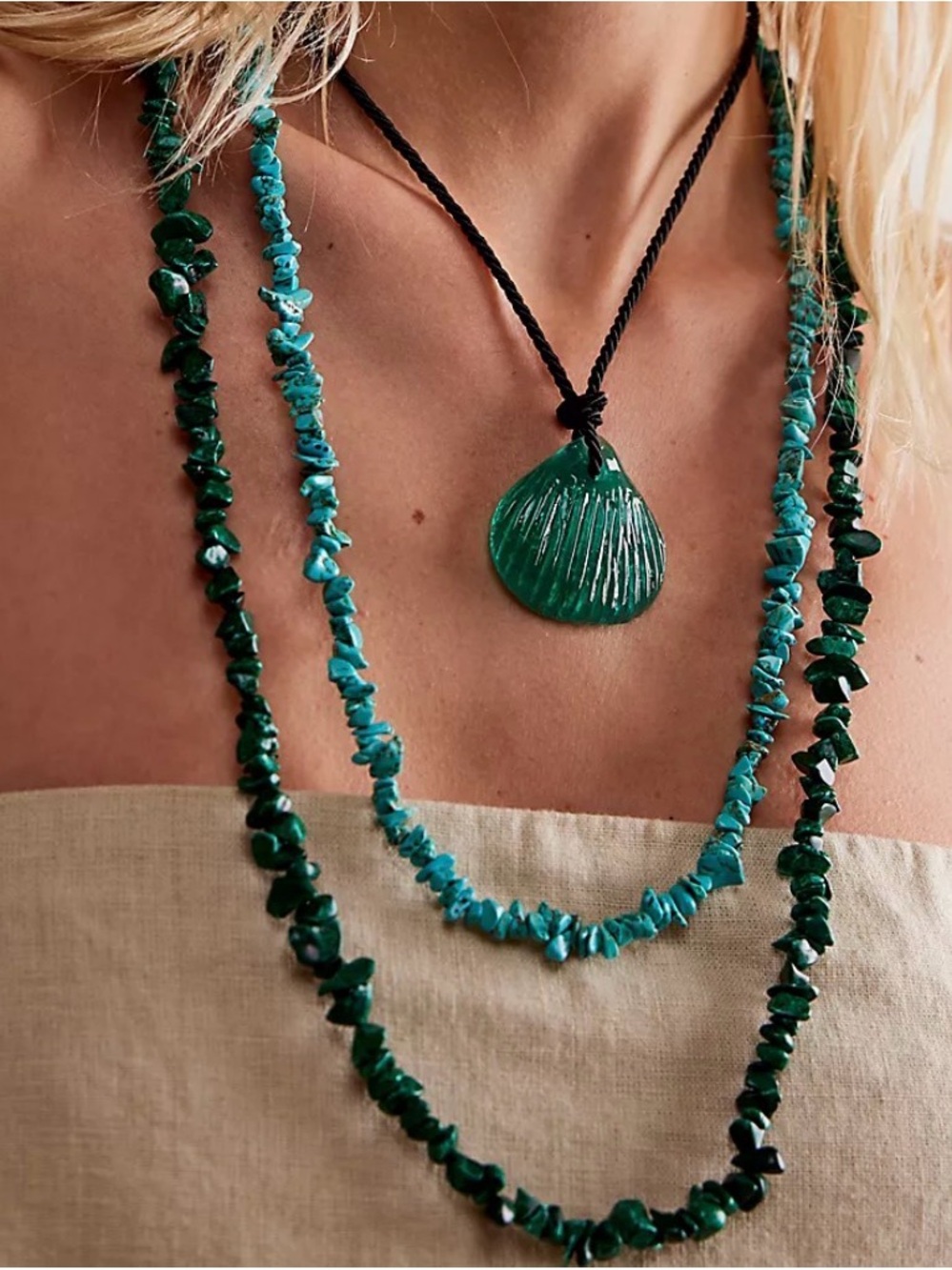 NWT Free People Bohemian Single Strand Beaded Necklace Green malachite $30
